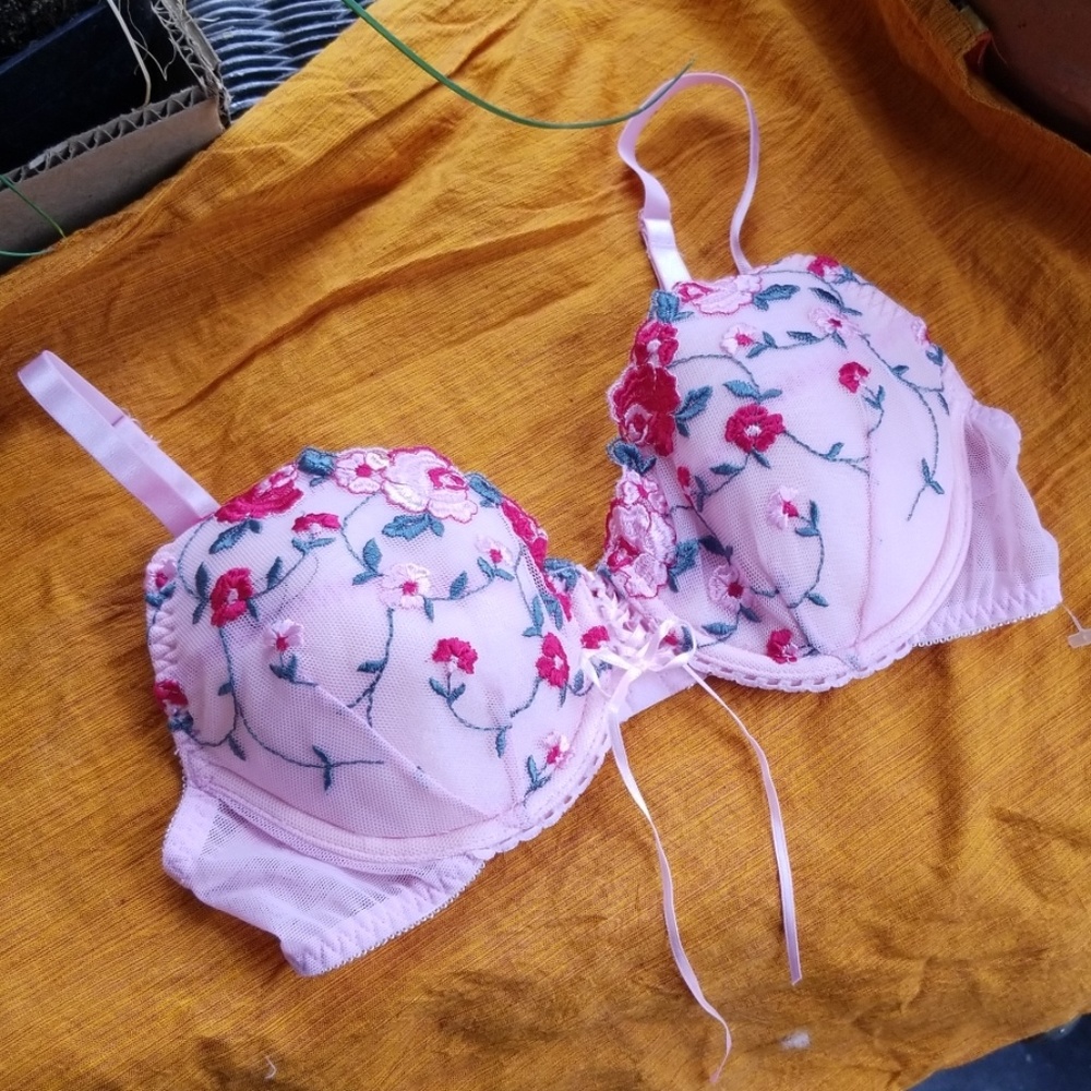 🌞Fredericks of Hollywood tie front bra 34B pink